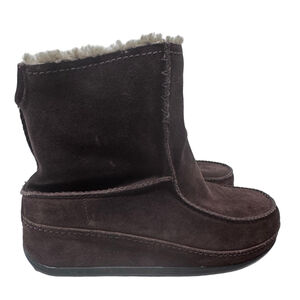 Fit Flop Mukluk Shorty Shearling Moc Boots 9 EU 41 Brown Suede Comfy Cozy Warm